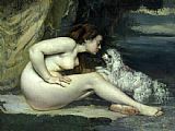 Nude woman with a dog by Gustave Courbet